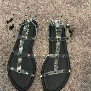Liliana Black and Clear Studded Sandals